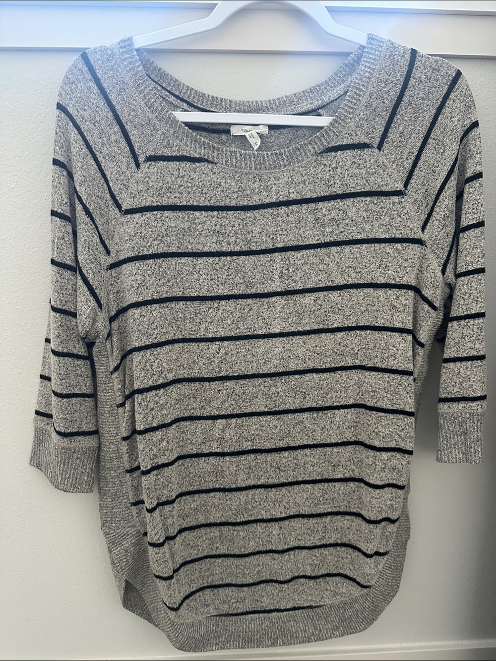 Maurices Gray and Black Striped Crewneck Sweater